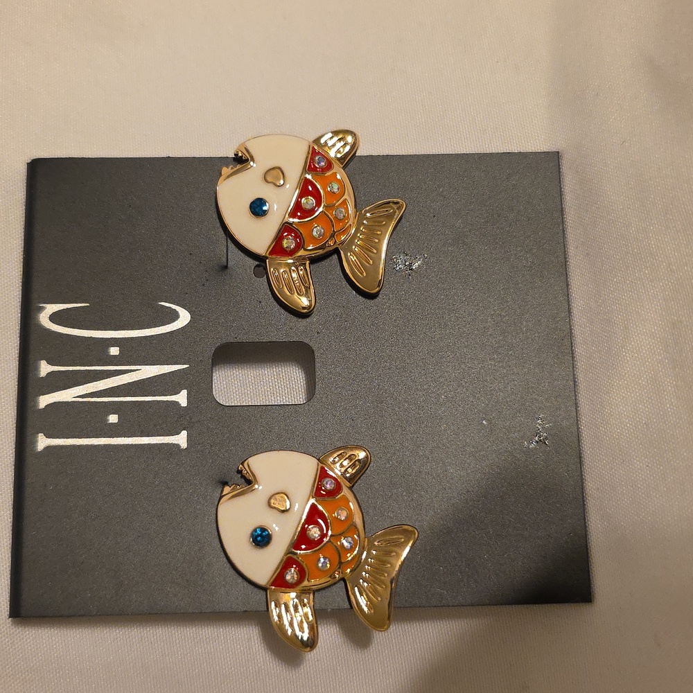 INC International Concepts Gold and Orange Fish Earrings